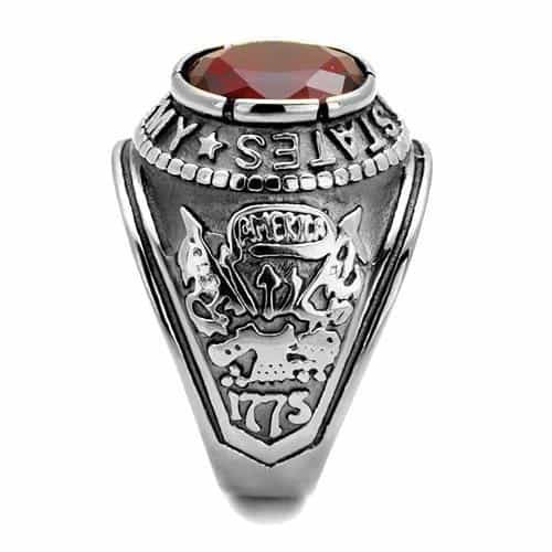 Stainless Steel US Army Red CZ Round Eagle Military Signet Ring view 9