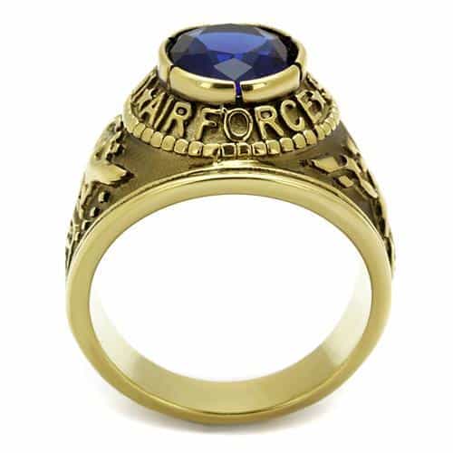 Stainless Steel Gold IP US Air Force Blue CZ Military Signet Ring view 5