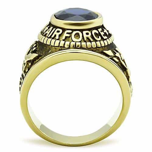 Stainless Steel Gold IP US Air Force Blue CZ Military Signet Ring view 9