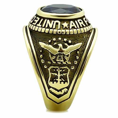Stainless Steel Gold IP US Air Force Blue CZ Military Signet Ring view 15