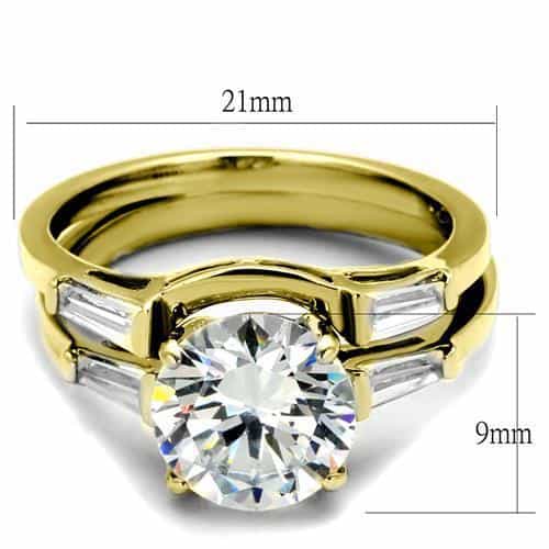 Stainless Steel Gold IP CZ Round Baguette Bridal Set Ring view 3
