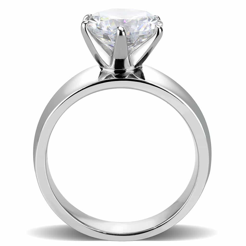 Stainless Steel Silver CZ Round Clear Solitaire Wide Earrings view 5