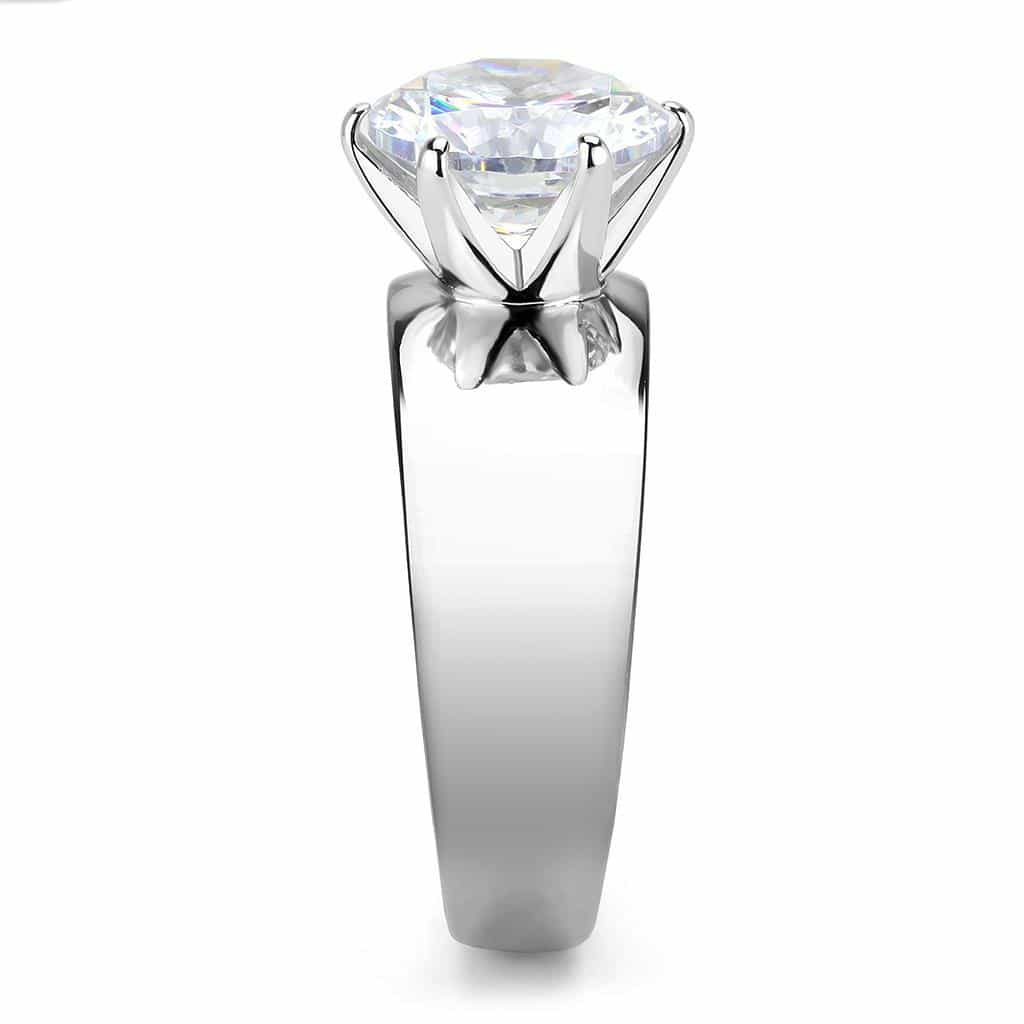 Stainless Steel Silver CZ Round Clear Solitaire Wide Earrings view 7