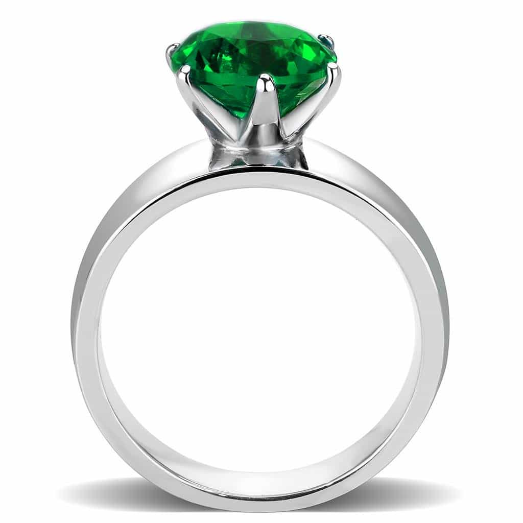 Stainless Steel Silver CZ Round Green Solitaire Wide Band Ring view 5