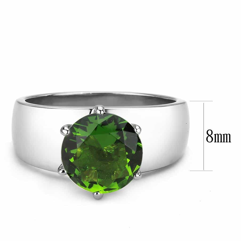 Stainless Steel Silver CZ Round Peridot Solitaire Wide Band Ring view 3