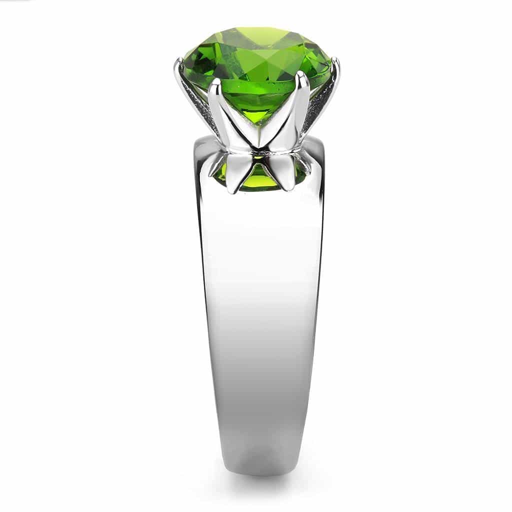 Stainless Steel Silver CZ Round Peridot Solitaire Wide Band Ring view 7