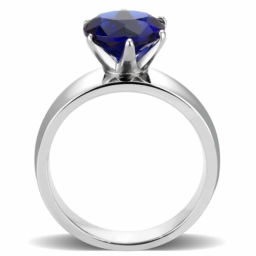 Stainless Steel Silver CZ Round Sapphire Solitaire Wide Band Ring view 5