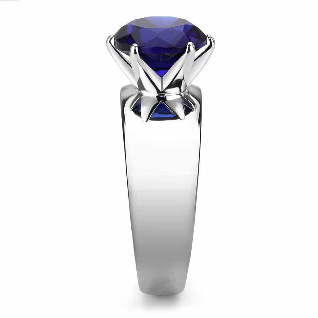 Stainless Steel Silver CZ Round Sapphire Solitaire Wide Band Ring view 7