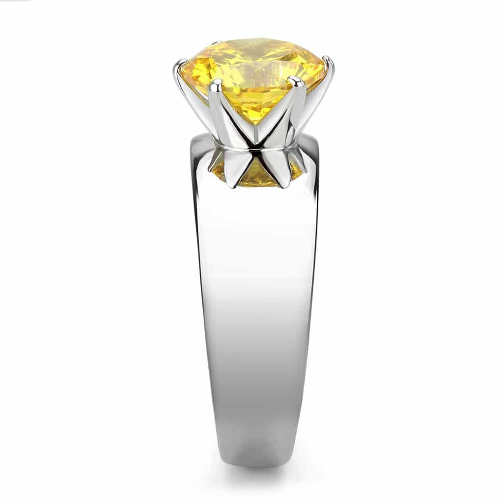 Stainless Steel Silver CZ Round Yellow Solitaire Wide Band Ring view 7
