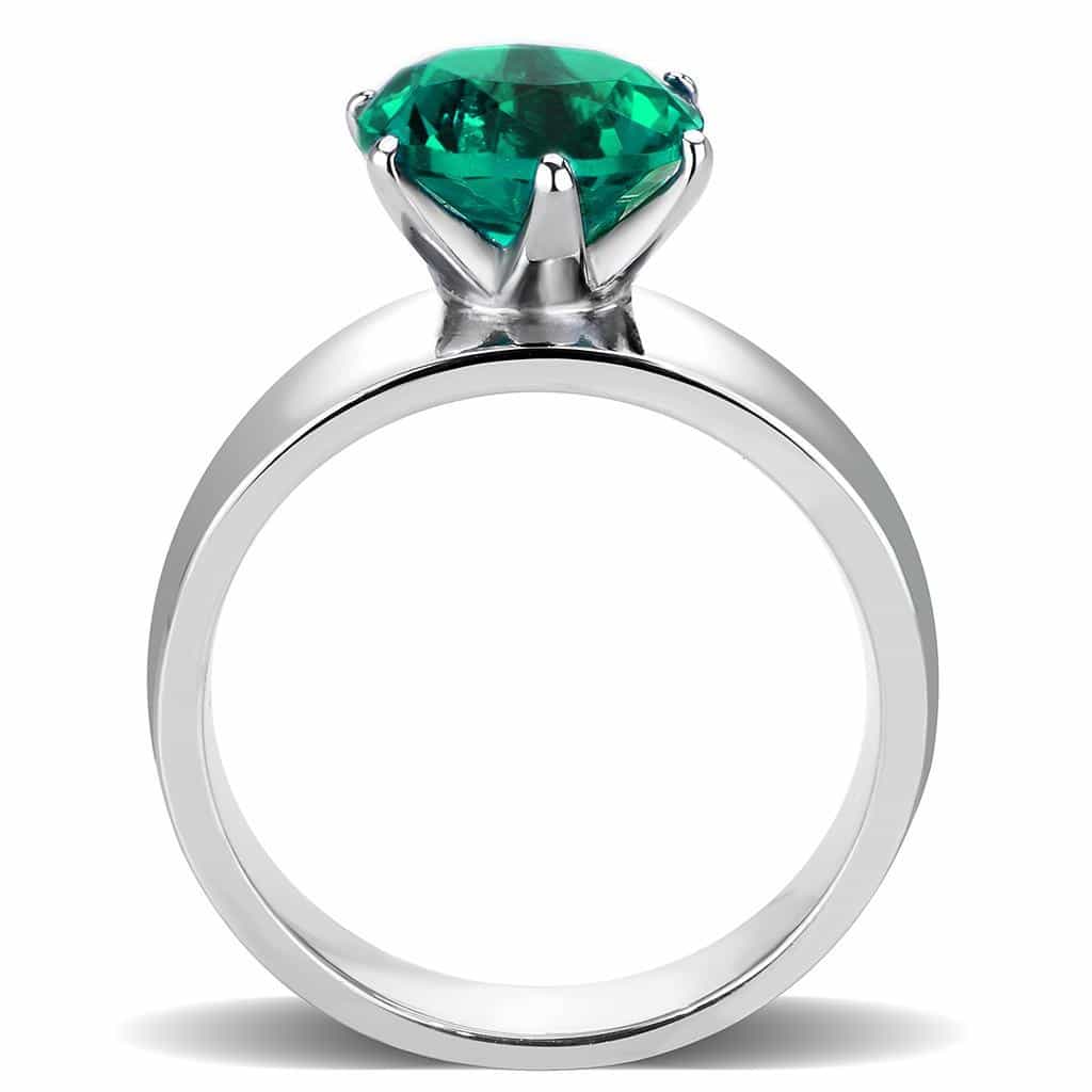 Stainless Steel Silver CZ Round Teal Solitaire Wide Band Ring view 5