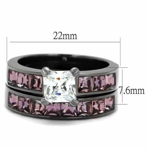 Stainless Steel Dark IP CZ Princess Pink Channel Bridal Set Ring view 3