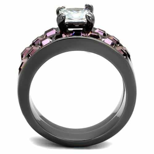 Stainless Steel Dark IP CZ Princess Pink Channel Bridal Set Ring view 5