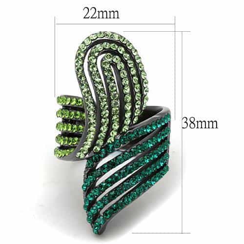 Stainless Steel Dark IP Green Teal Crystal Pave Multi Wave Ring view 3