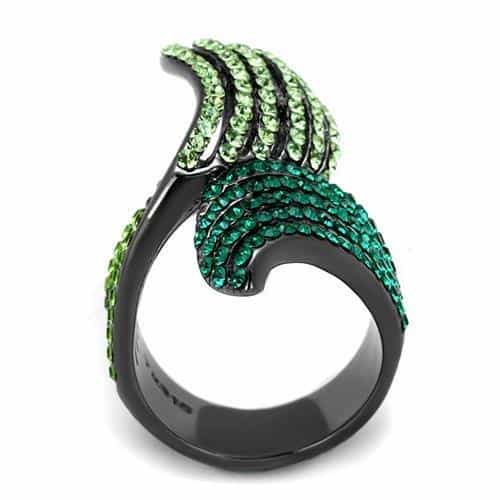 Stainless Steel Dark IP Green Teal Crystal Pave Multi Wave Ring view 5