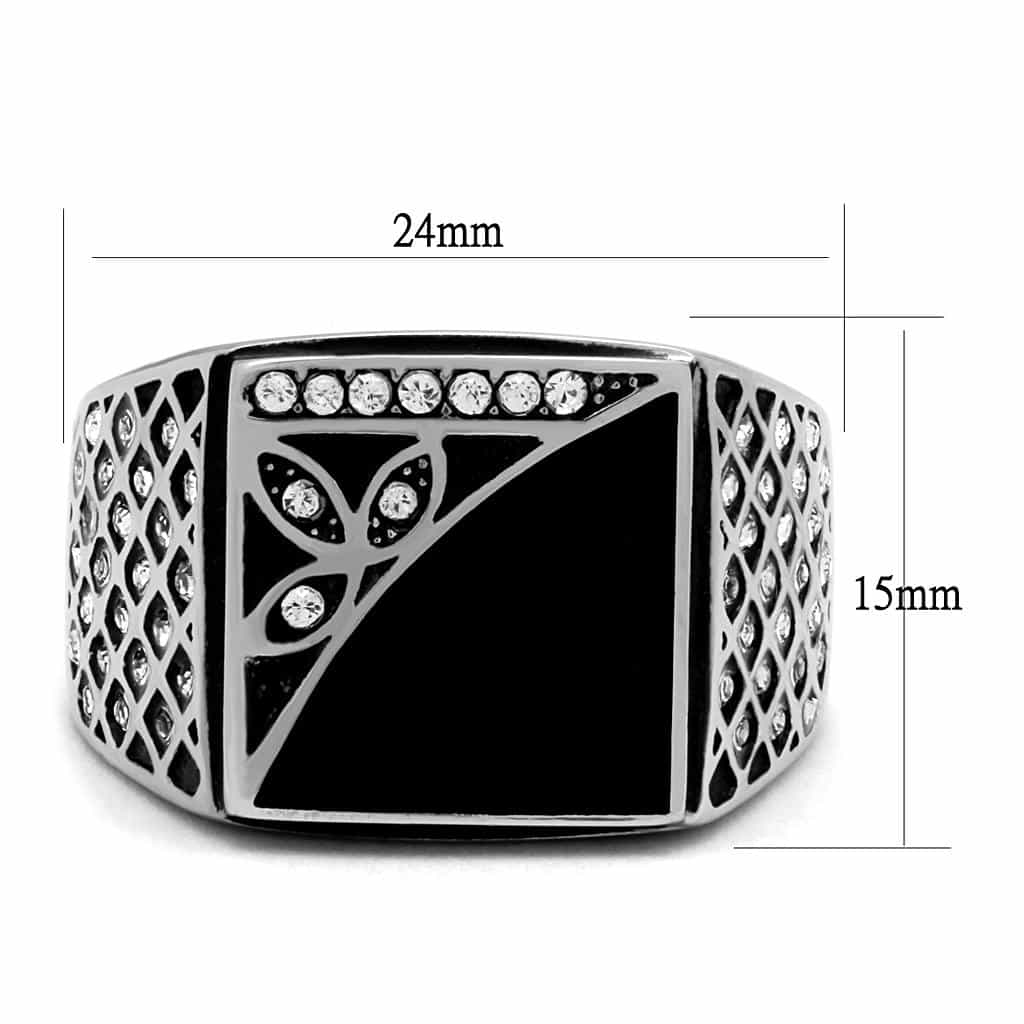 Stainless Steel Silver Black Onyx Celtic Trinity Crosshatch Ring view 3