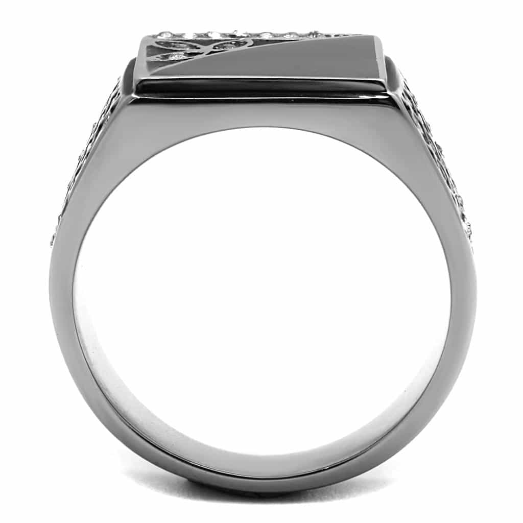 Stainless Steel Silver Black Onyx Celtic Trinity Crosshatch Ring view 5