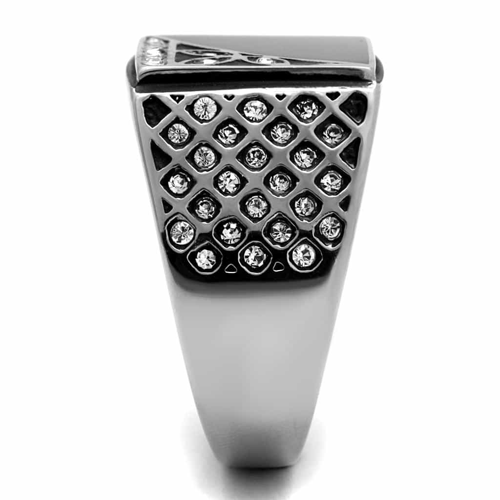 Stainless Steel Silver Black Onyx Celtic Trinity Crosshatch Ring view 7