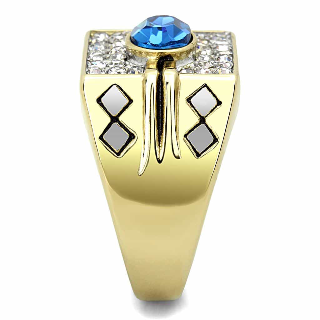 Stainless Steel Gold IP CZ Oval Sapphire Pave Square Mens Ring view 7