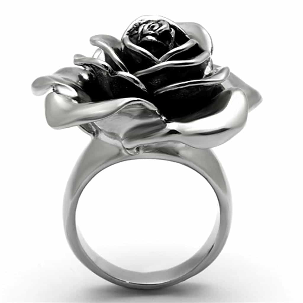 Stainless Steel Silver 3D Rose Flower Large Open Ring view 5