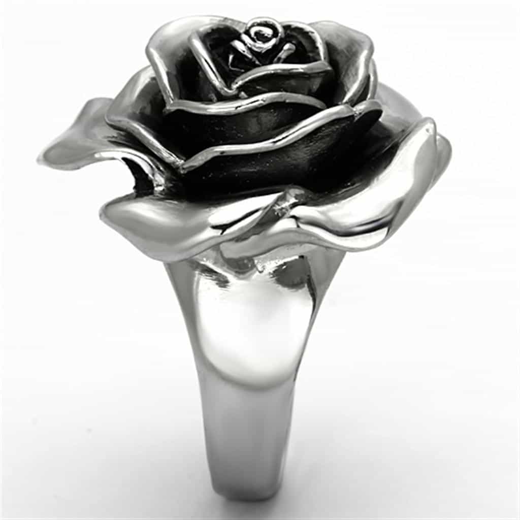 Stainless Steel Silver 3D Rose Flower Large Open Ring view 7