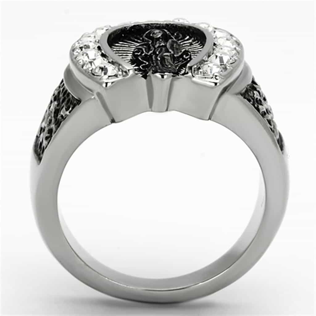 Stainless Steel Silver Virgin Mary Guadalupe CZ Halo Oval Ring view 5