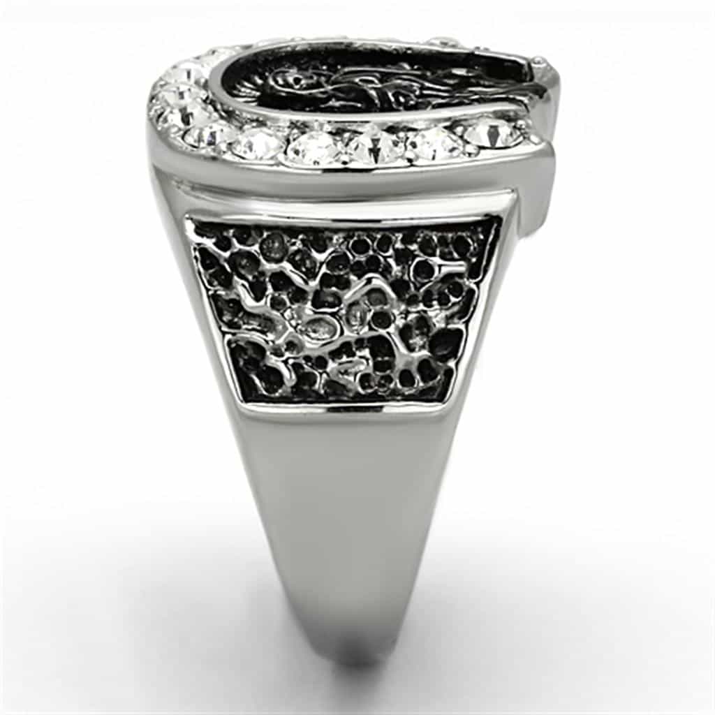 Stainless Steel Silver Virgin Mary Guadalupe CZ Halo Oval Ring view 7