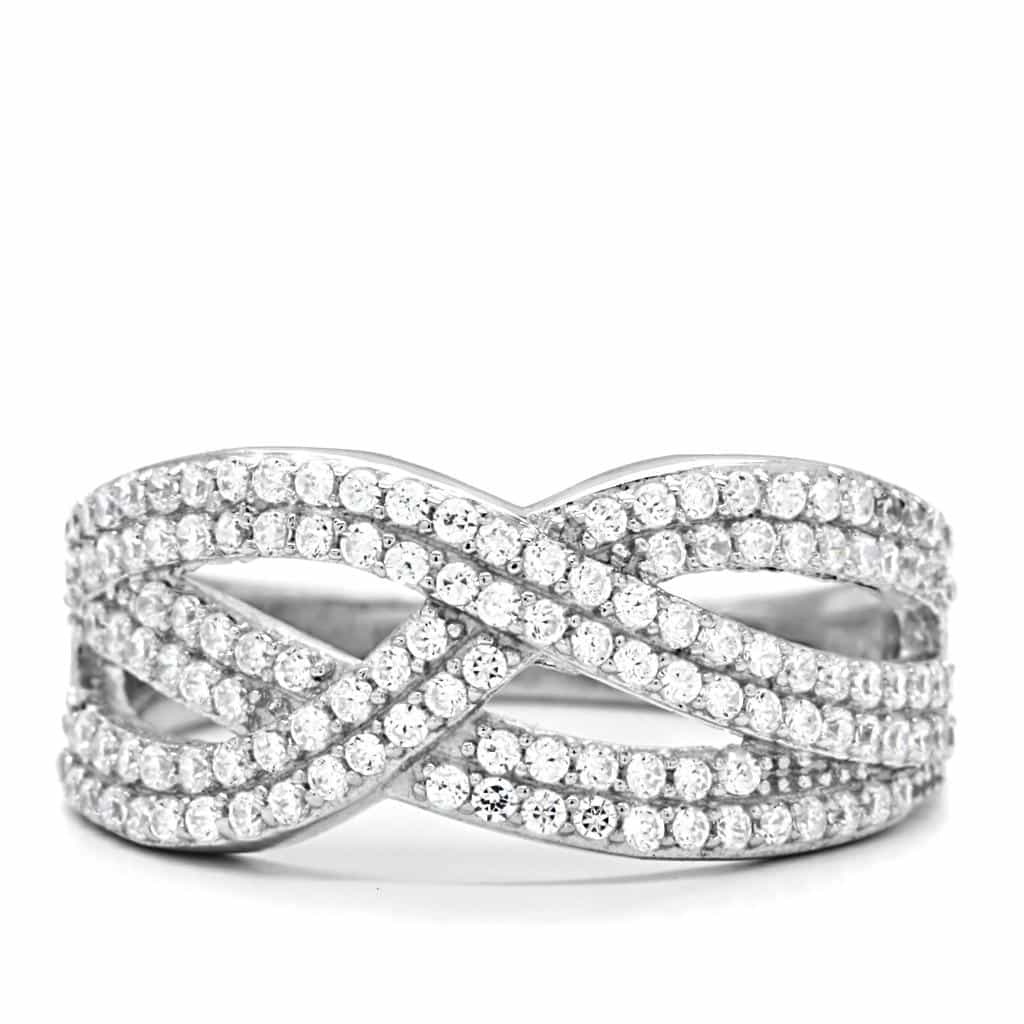 Sterling Silver CZ Pave Twisted X Wide Ring view 5