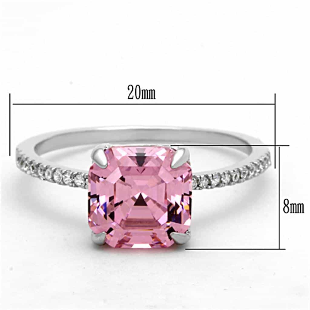 Sterling Silver Pink CZ Cushion Solitaire Pave Ring view 3