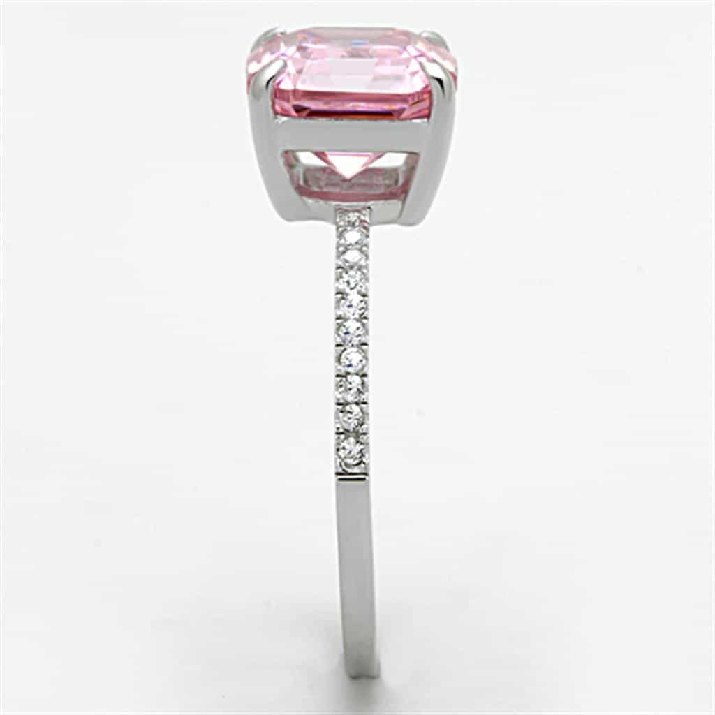Sterling Silver Pink CZ Cushion Solitaire Pave Ring view 7