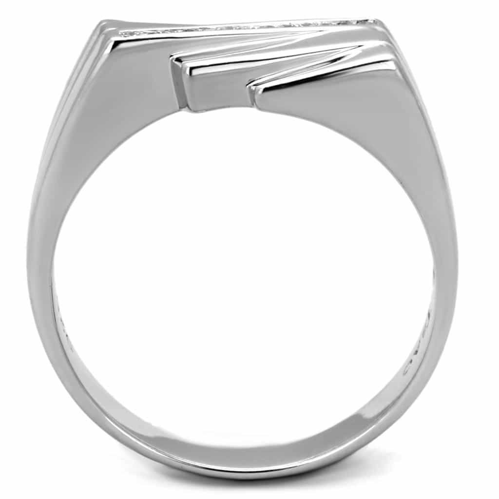 Sterling Silver CZ Pave Rectangle Flat Wide Signet Ring view 5