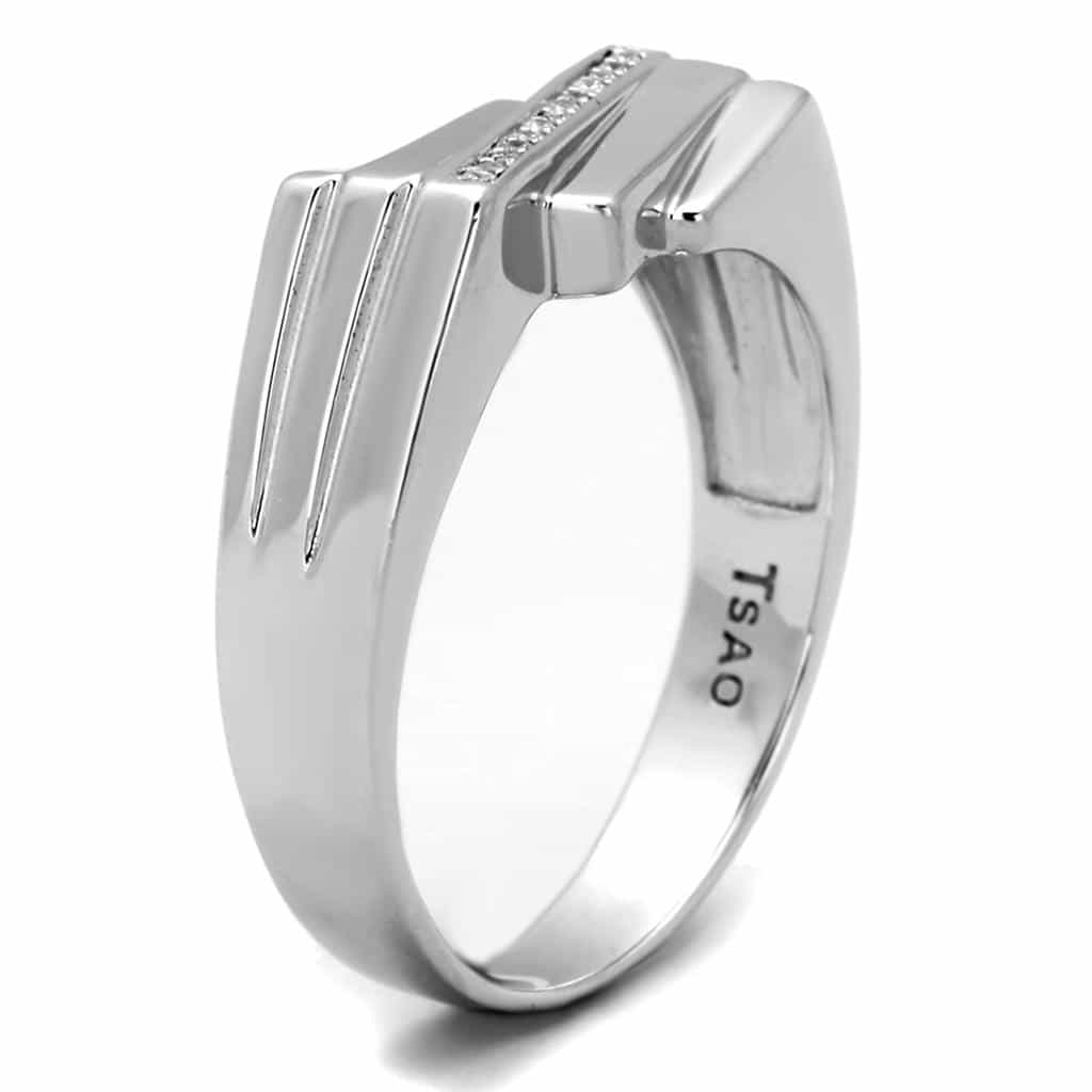 Sterling Silver CZ Pave Rectangle Flat Wide Signet Ring view 7
