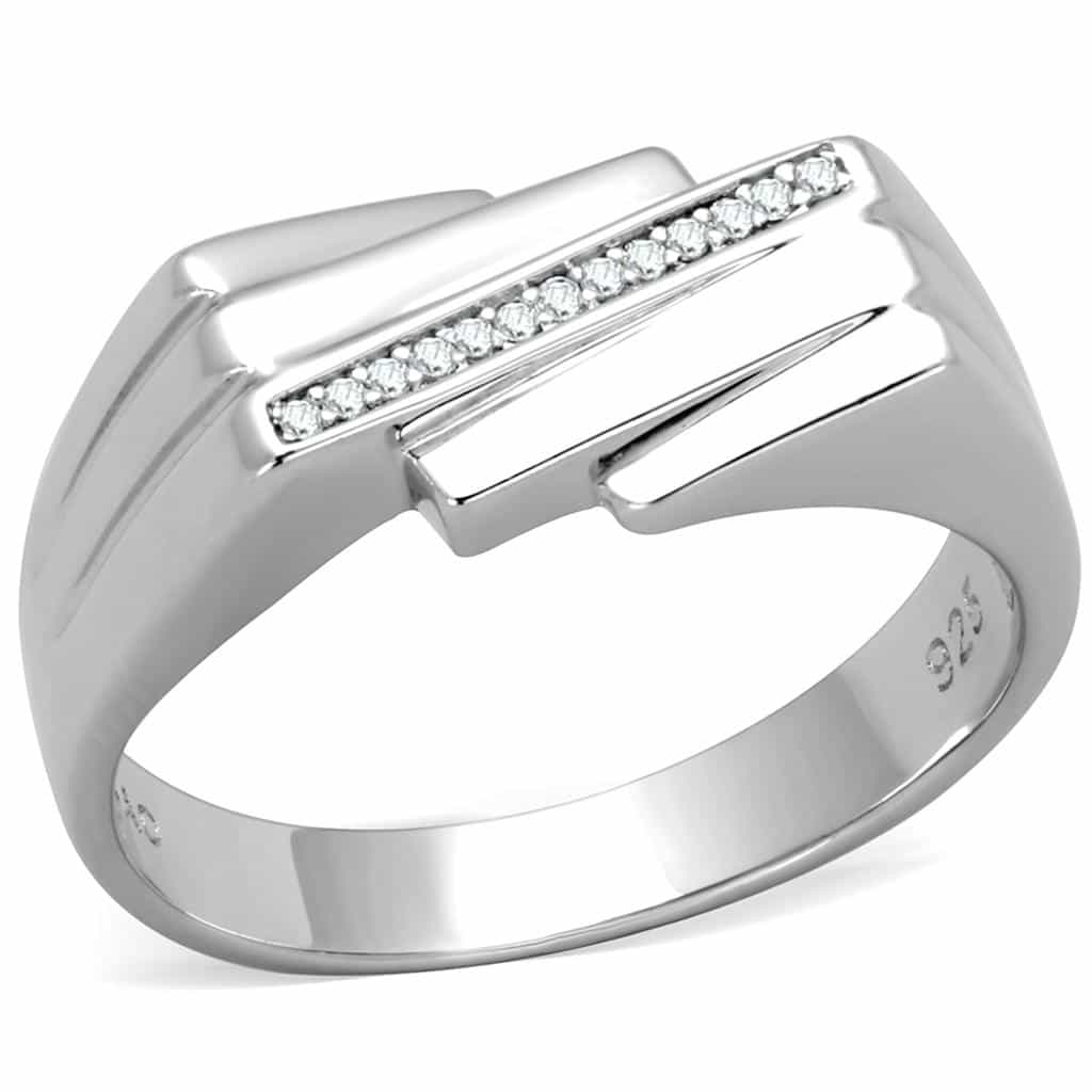 Sterling Silver CZ Pave Rectangle Flat Wide Signet Ring view 9