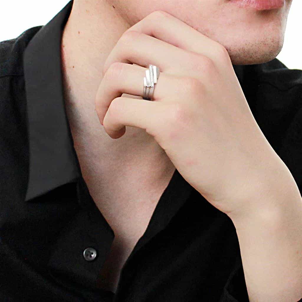 Sterling Silver CZ Pave Rectangle Flat Wide Signet Ring view 11