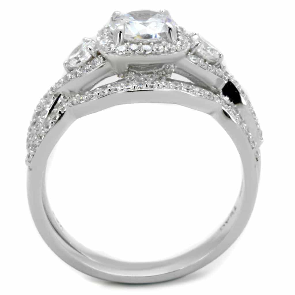 Sterling Silver CZ Cushion Halo Pave Bridal Set Ring view 5