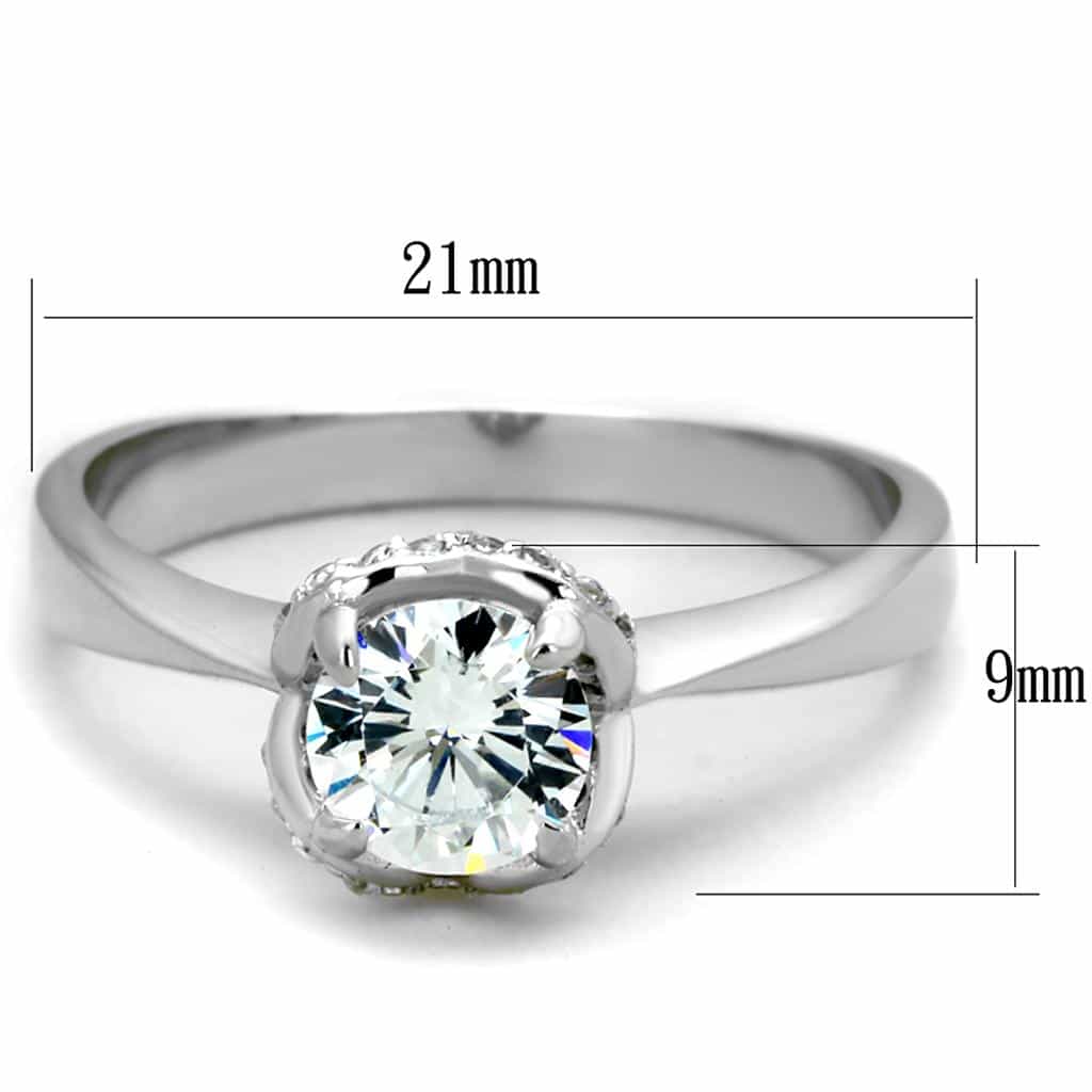 Sterling Silver CZ Round Petal Prong Solitaire Ring view 3