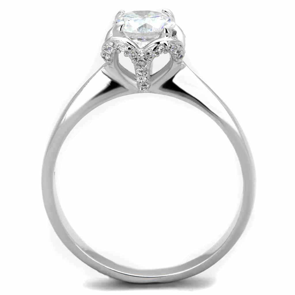 Sterling Silver CZ Round Petal Prong Solitaire Ring view 5