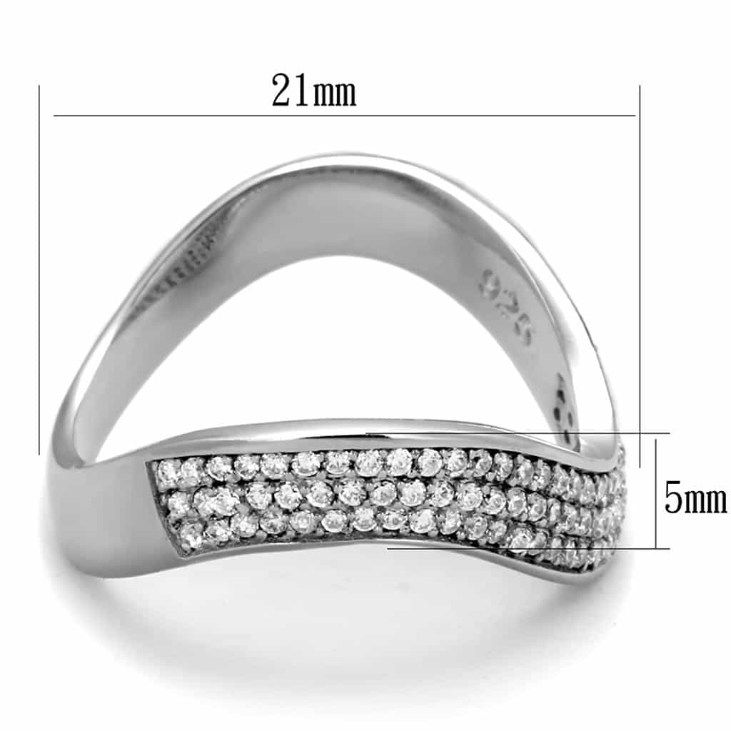 Sterling Silver CZ Pave Curved Wave Wide Band Ring view 3