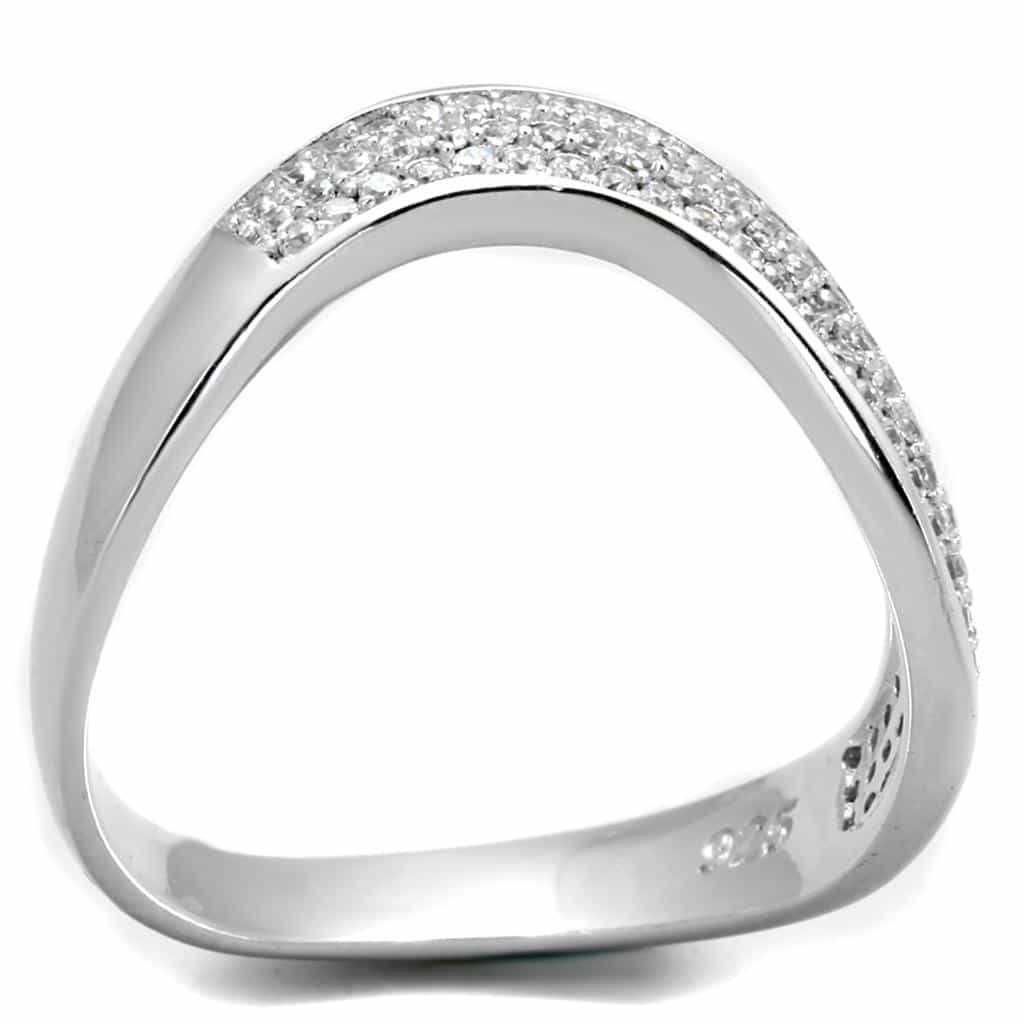 Sterling Silver CZ Pave Curved Wave Wide Band Ring view 5