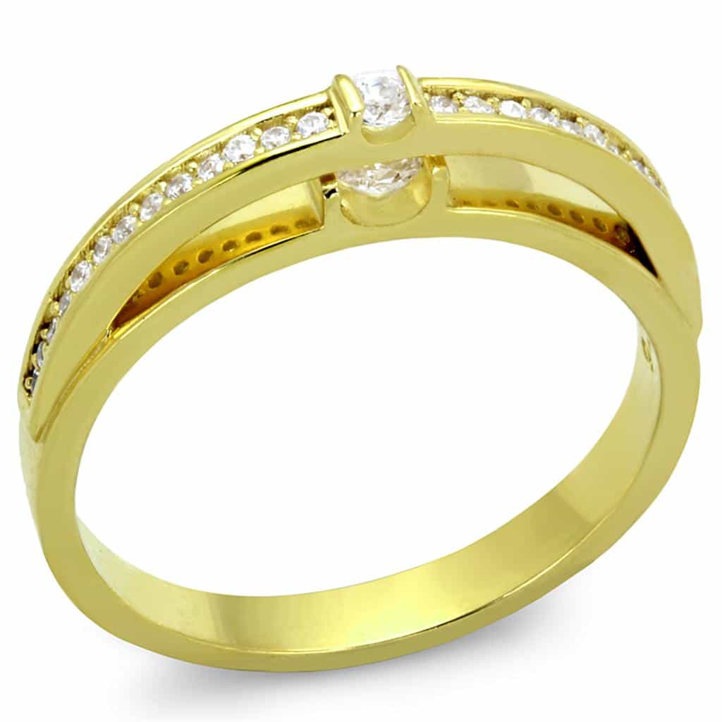 Sterling Silver Gold Two Tone CZ Princess Channel Thin Band Ring view 9