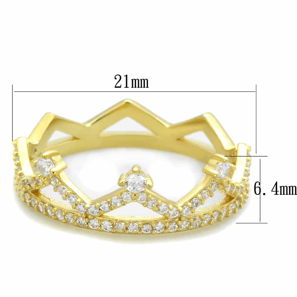 Sterling Silver Gold Two Tone CZ Crown Tiara Double Ring view 3
