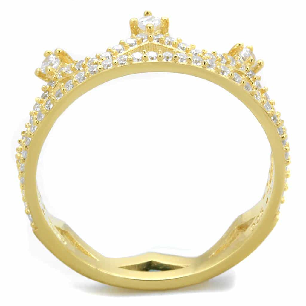 Sterling Silver Gold Two Tone CZ Crown Tiara Double Ring view 5