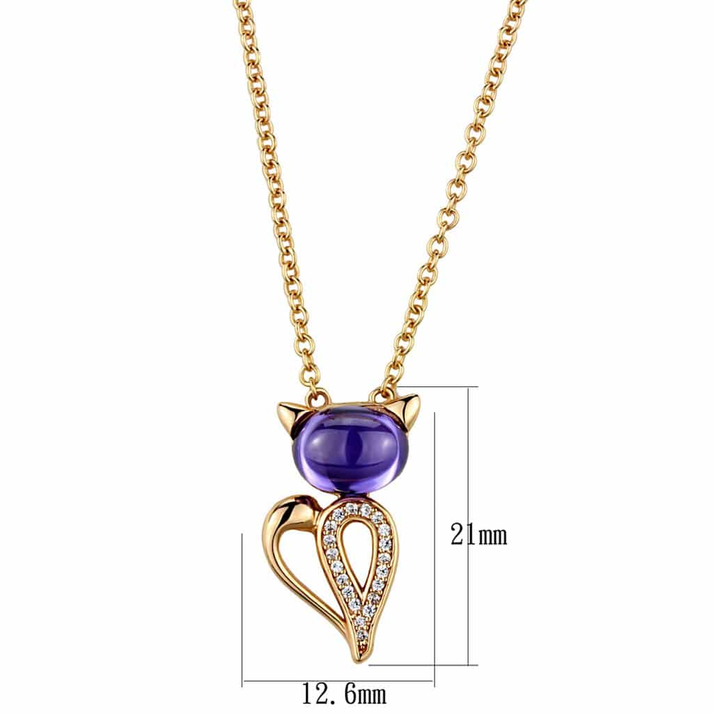 Sterling Silver Gold Two Tone Amethyst CZ Cat Pendant view 3