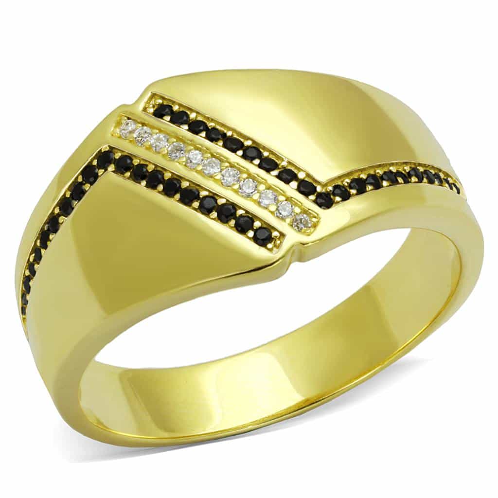 Sterling Silver Gold Two Tone Black CZ Double Row Ring view 9