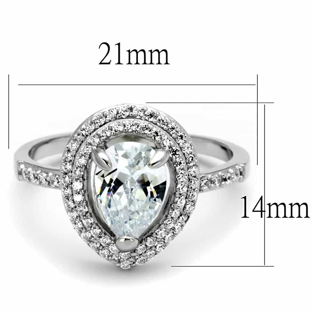 Sterling Silver CZ Pear Large Halo Pave Ring view 3