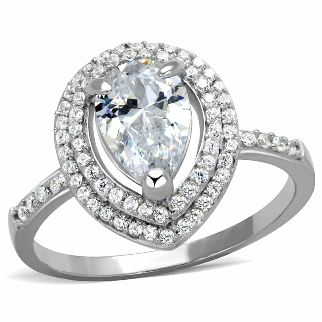 Sterling Silver CZ Pear Large Halo Pave Ring view 9