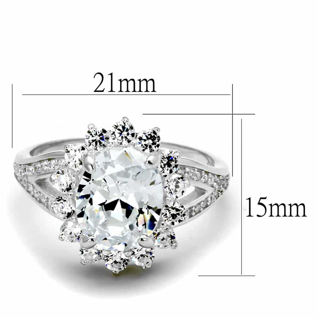 Sterling Silver CZ Round Oval Starburst Flower Halo Ring view 3