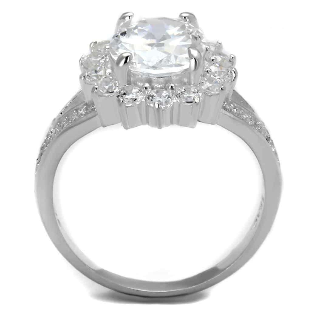 Sterling Silver CZ Round Oval Starburst Flower Halo Ring view 5