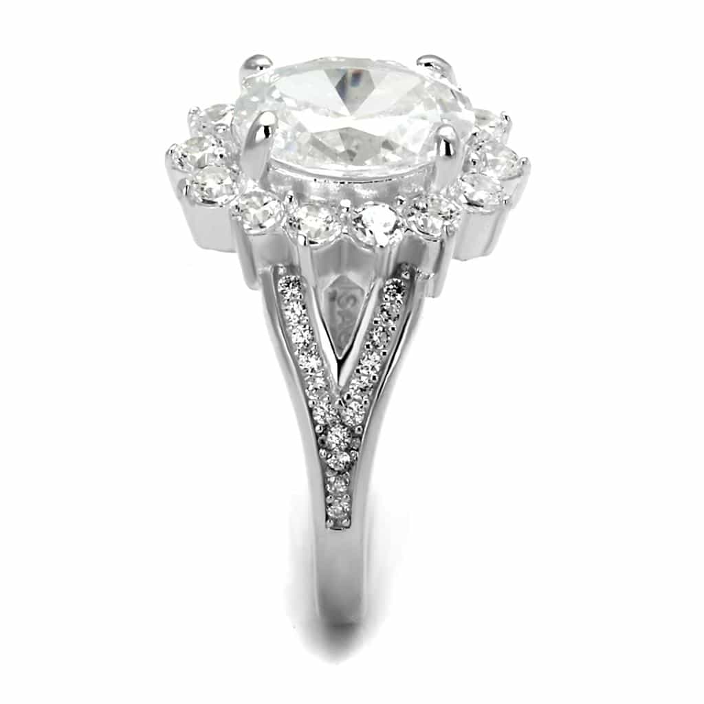 Sterling Silver CZ Round Oval Starburst Flower Halo Ring view 7