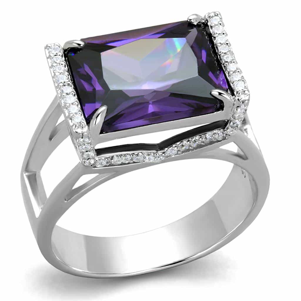 Sterling Silver Amethyst Emerald Cut Split Shank Ring view 9