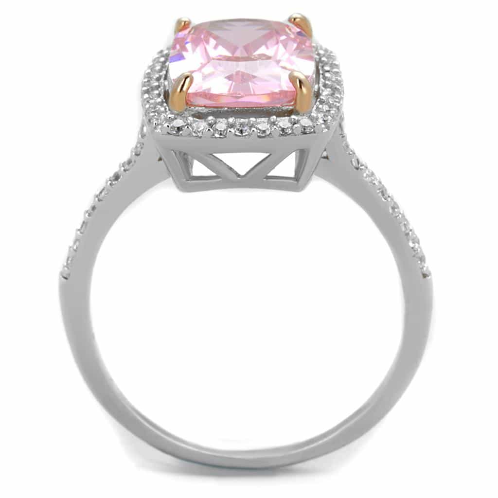 Sterling Silver Pink CZ Emerald Cut Halo Pave Ring view 5